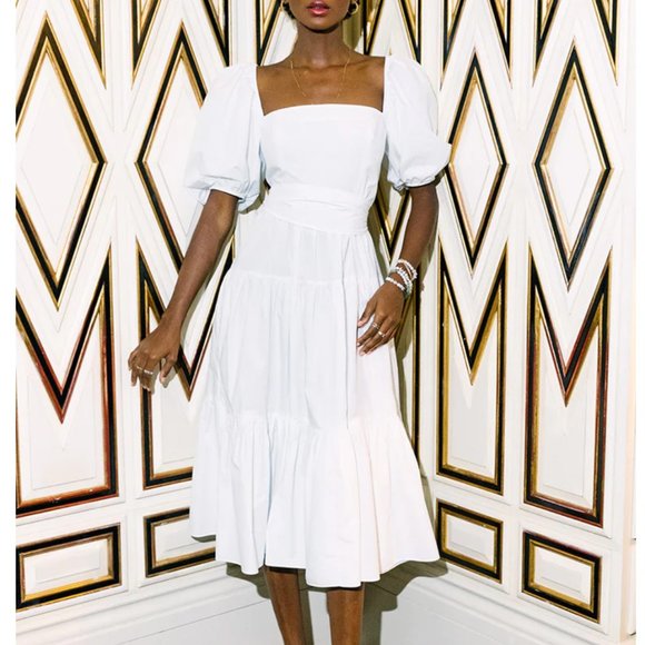 NEW Cara Cara Sydney Midi Cotton Dress - White Puff Sleeve Wedding Event - Picture 13 of 14